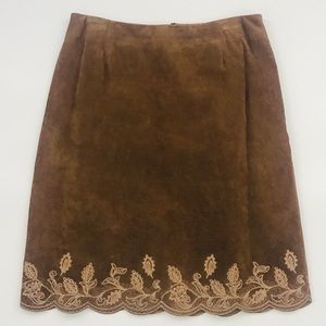 Lord & Taylor Brown Suede Scalloped Lined Skirt
